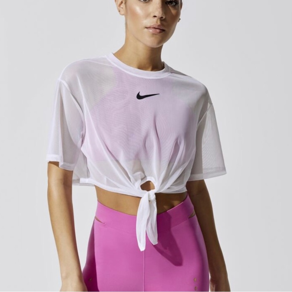 Nike Mesh Sheer Crop Top Tie Front White L